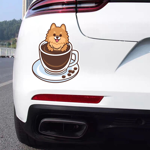 A0157# 13cm Self-adhesive Decal POMERANIAN COFFEE Car Sticker Waterproof Auto Decors on Bumper Rear Window Laptop