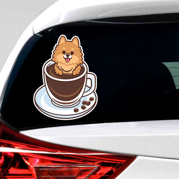 A0157# 13cm Self-adhesive Decal POMERANIAN COFFEE Car Sticker Waterproof Auto Decors on Bumper Rear Window Laptop