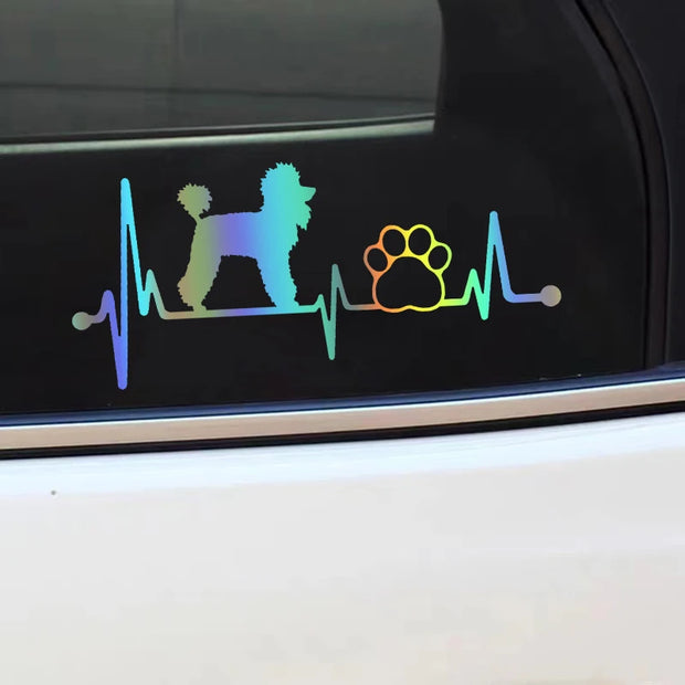 Poodle Paw Heartbeat Lifeline Dog Die-Cut Vinyl Decal Car Sticker Waterproof Auto Decors on Car Body Bumper Rear Window #S60388