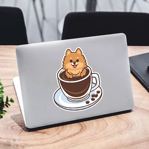 A0157# 13cm Self-adhesive Decal POMERANIAN COFFEE Car Sticker Waterproof Auto Decors on Bumper Rear Window Laptop