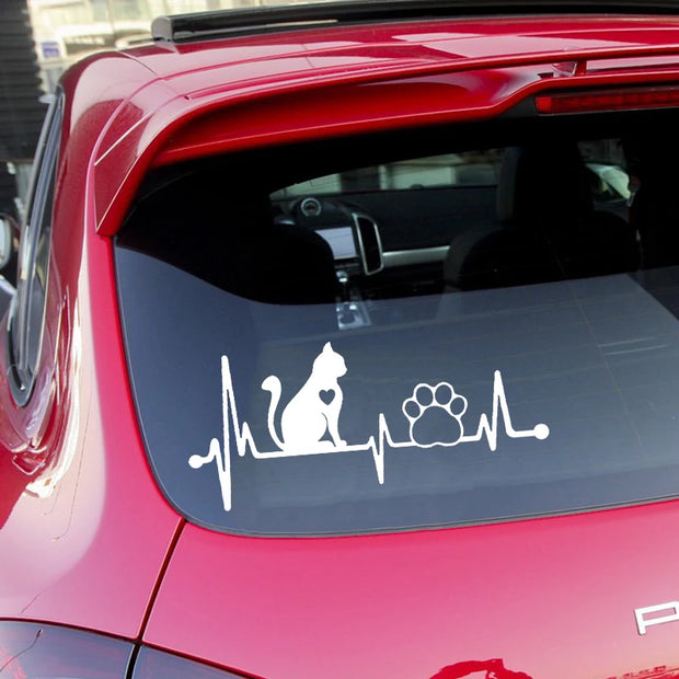 Cat Heartbeat Lifeline Pet Paw Die-Cut Vinyl Decal Car Sticker Waterproof Auto Decors on Car Body Bumper Rear Window #S60337