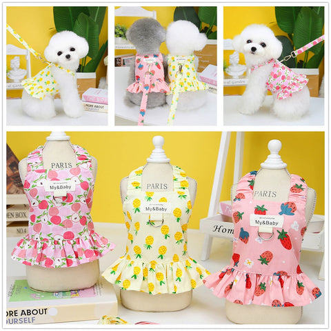 Pure Cotton Pet Summer Thin Princess Skirt Teddy Puppy Clothes Bichon Pomeranian Small Dog with Traction Rope