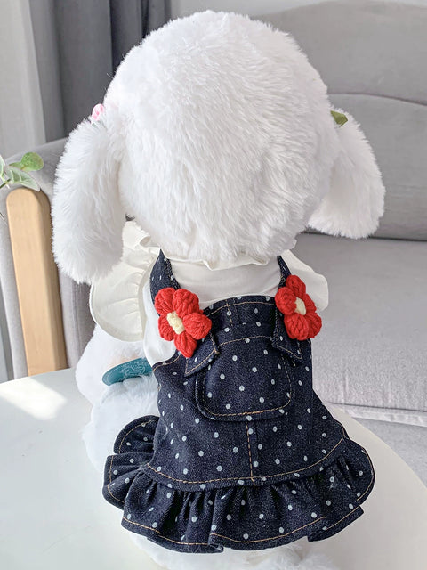 Dog Clothes Bichon Pet Cat Squint Teddy/Pomeranian Schnauzer Denim Puppy Cat Cute Dress Princess Dress