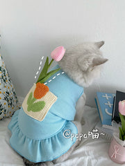 [Papa Meow] Tulip Flower Pocket Pet Cat Dog Clothes Thin Teddy Bichon Spring/Summer Dress