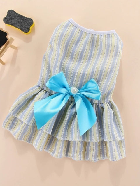 Vertical Striped Butterfly Skirt Pet Cat Dog Spring and Summer Thin Jarre Aero Bull Corgi Teddy Pomeranian/Bichon Frise Spring Clothes