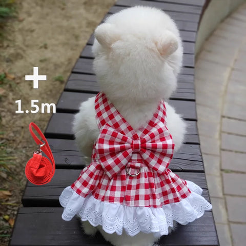 Pet Clothes Dog Small Dog Teddy with Traction Rope Clothing Cat Bichon Pomeranian Teddy Spring Summer Dress