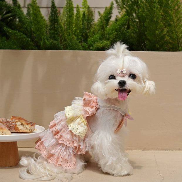 Thankubaby Spring/Summer Polka-Dot Tiered-Ruffle Skirt Bichon Yorkshire Maltese Pet Dog Cat Clothes