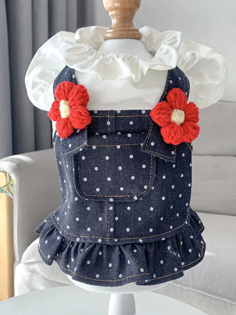 Dog Clothes Bichon Pet Cat Squint Teddy/Pomeranian Schnauzer Denim Puppy Cat Cute Dress Princess Dress