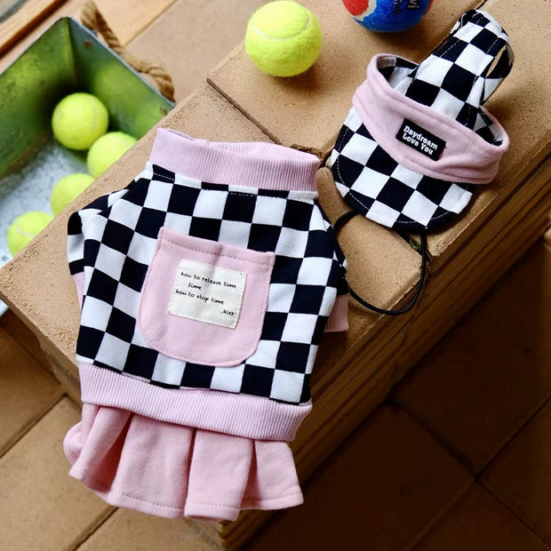 K-style Pet Checkerboard Dress Sports Tennis Skirt Super Cute Bichon York Maltese Clothes