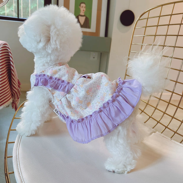 KZ Taro Fragrance Little Honey with Traction Rope Ring Small Skirt Pet Dog Teddy Bichon Frise Clothes Spring and Autumn Clothing