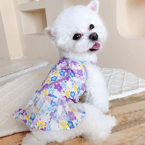 Summer Buckle Floral Skirt Teddy Pet Puppy Cat Pomeranian Schnauzer Bichon Clothes Spring & Fall Small Size Dogs