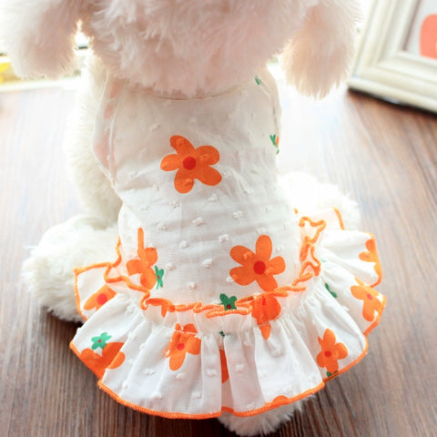 Pet Clothes Spring and Summer Thin Flower Skirt Korean Princess Dress Bichon Teddy Dog Cat Sling Summer Dress