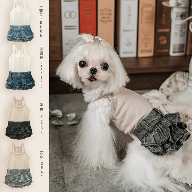 Taotao Petal New Denim Autumn Dog Cake Dress