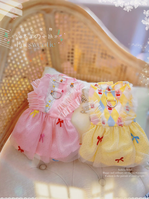 Picture Book Lining Girl Gauze Skirt Pet Puppy Dog Clothes Summer Clothing Princess Cute Formal Dress with Traction Buckle