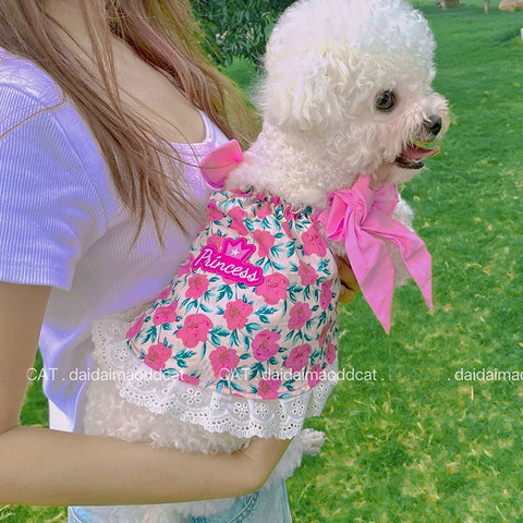 Pink Large Bows Floral Slip Dress Dogs and Cats