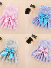 Vertical Striped Butterfly Skirt Pet Cat Dog Spring and Summer Thin Jarre Aero Bull Corgi Teddy Pomeranian/Bichon Frise Spring Clothes