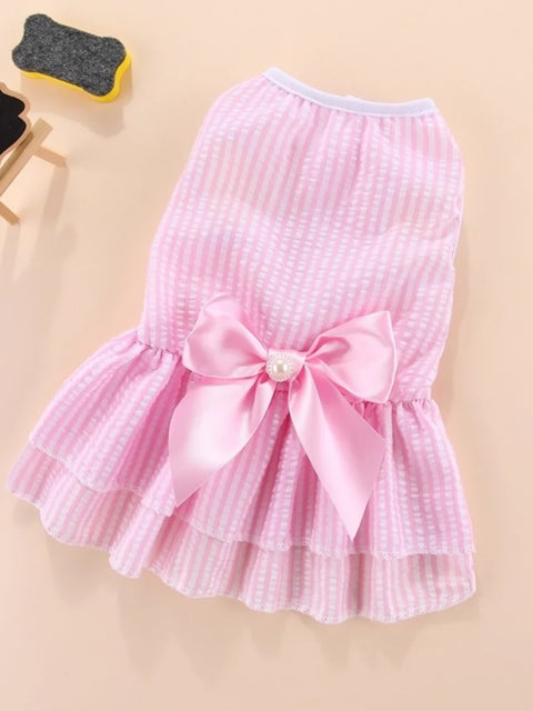 Vertical Striped Butterfly Skirt Pet Cat Dog Spring and Summer Thin Jarre Aero Bull Corgi Teddy Pomeranian/Bichon Frise Spring Clothes