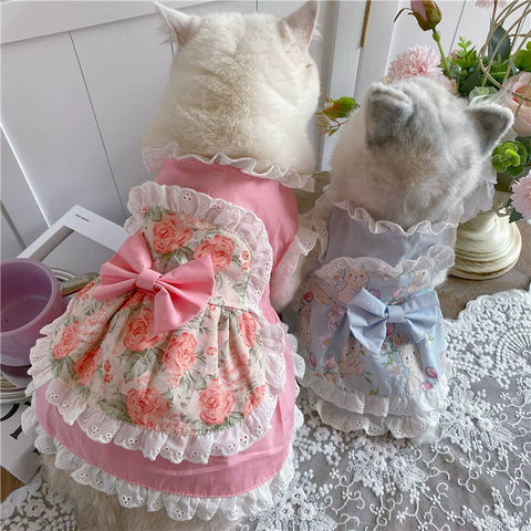 Maid Costume Lace Pink Cat Rose Pet