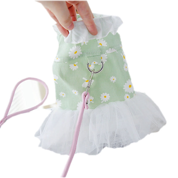 Pet Bichon Cat Poodle Dog Clothes Spring and Summer Clothes Spring Princess Dress Female Canine Daisy Traction Skirt