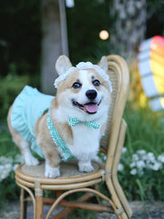 Pet Dress with Hat Fat Dog Clothes Summer Thin Breathable Plaid Skirt Suit Corgi Medium-Sized Dog