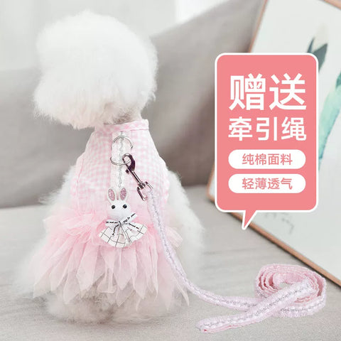 Teddy Summer Thin Pure Cotton Lace Hand Holding Rope Pet Dog