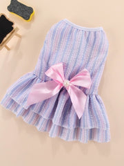 Vertical Striped Butterfly Skirt Pet Cat Dog Spring and Summer Thin Jarre Aero Bull Corgi Teddy Pomeranian/Bichon Frise Spring Clothes