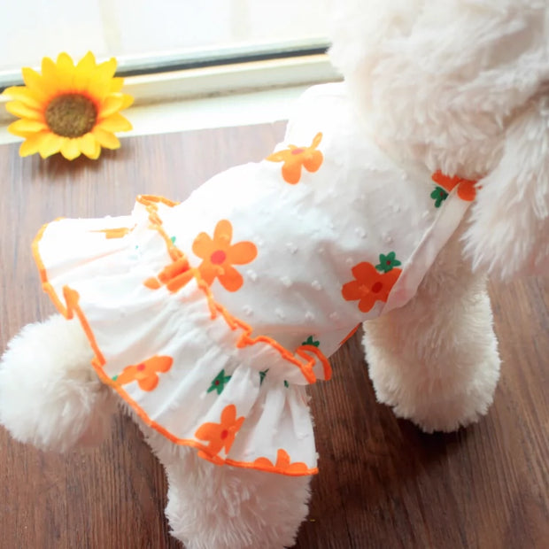 Pet Clothes Spring and Summer Thin Flower Skirt Korean Princess Dress Bichon Teddy Dog Cat Sling Summer Dress