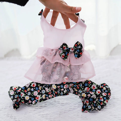 Floral Four Feet Teddy Puppy Princess Skirt Spring and Summer Thin Summer Clothes Pet Chihuahua Small Puppies