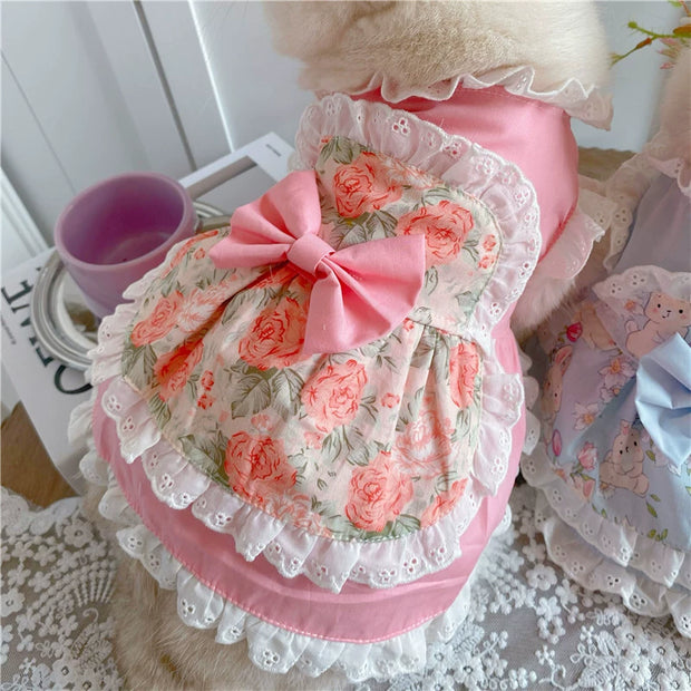 Maid Costume Lace Pink Cat Rose Pet