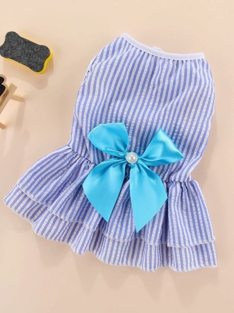 Vertical Striped Butterfly Skirt Pet Cat Dog Spring and Summer Thin Jarre Aero Bull Corgi Teddy Pomeranian/Bichon Frise Spring Clothes