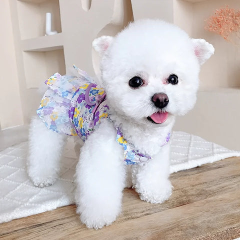 Summer Buckle Floral Skirt Teddy Pet Puppy Cat Pomeranian Schnauzer Bichon Clothes Spring & Fall Small Size Dogs