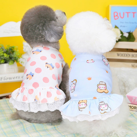 Cute Spring & Fall Pet Cat Chihuahua Small Poodle Dog Clothes Pure Cotton Vest Skirt Summer Thin Breathable