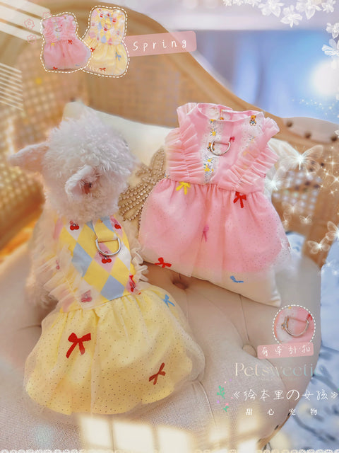 Picture Book Lining Girl Gauze Skirt Pet Puppy Dog Clothes Summer Clothing Princess Cute Formal Dress with Traction Buckle