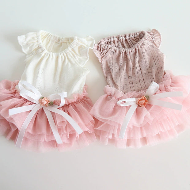 Summer Jacquard Yarn Skirt Pet Dog Clothes Cat Skirt Two Feet Apparel Dress Sweet Tulle Skirt Small Size Dogs