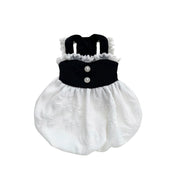 KZ Retro Hepburn Style Black and White Skirt Pet Milk Dog Teddy Bichon Small Puppies Clothes Spring and Autumn Clothing