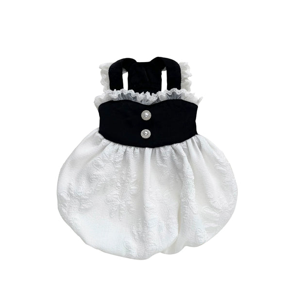 KZ Retro Hepburn Style Black and White Skirt Pet Milk Dog Teddy Bichon Small Puppies Clothes Spring and Autumn Clothing