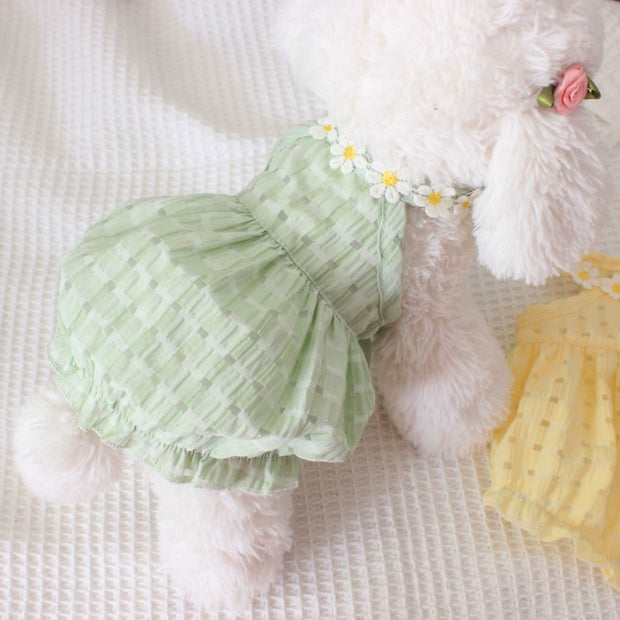 South Korea Ins | Summer Fresh Gingham Pet Skirt Cat and Dog Thin Breathable Spring and Summer Teddy Bichon