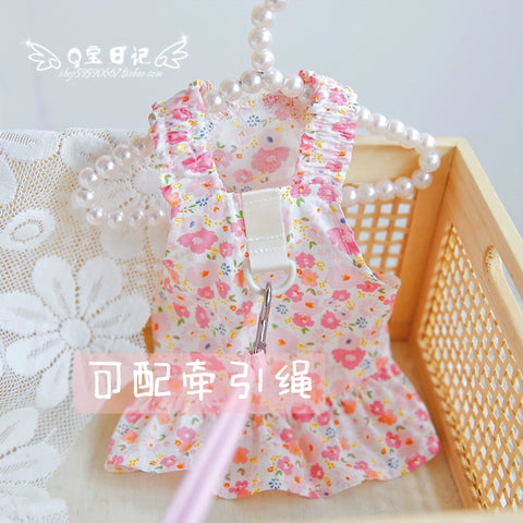 Pet than Panda Poodle Dog Clothes Spring and Summer Spring Thin Princess Dress with Traction Rope Ring Hand Holding Rope