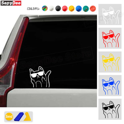 Car Rear Window Stickers Funny Cartoon Cat With Sunglasses Despise Taunt Middle Finger Personality Body Reflective Vinyl Decals