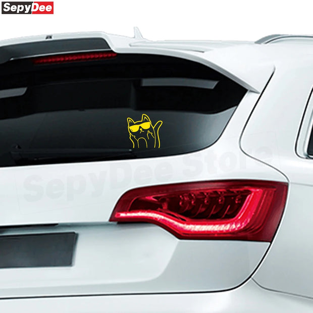 Car Rear Window Stickers Funny Cartoon Cat With Sunglasses Despise Taunt Middle Finger Personality Body Reflective Vinyl Decals