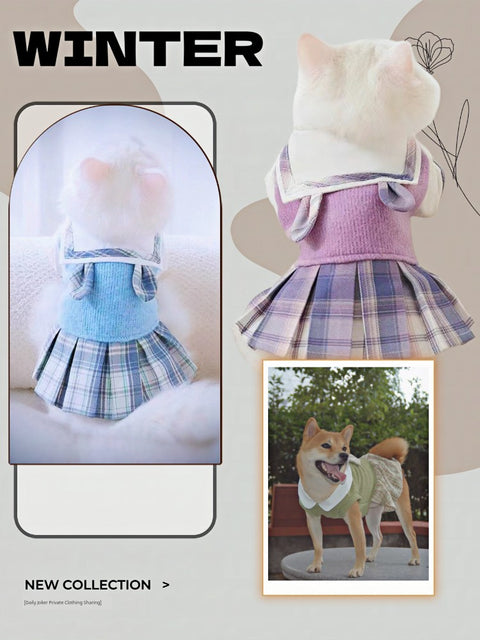 Shiba Inu Clothes Autumn JK Skirt Green Fall and Winter Pet Dog Clothes Small and Medium-Sized Dogs Winter Princess Dress Cat