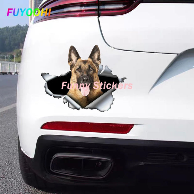 FUYOOHI Play Stickers Self-adhesive 3D Decal Pet Dog German Shepherd Car Sticker  Auto Decors on Bumper Rear Window Trolly Case