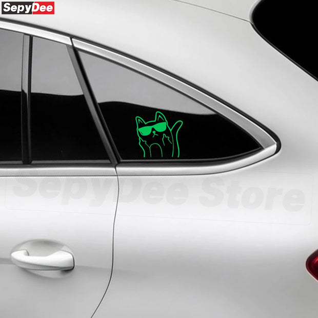 Car Rear Window Stickers Funny Cartoon Cat With Sunglasses Despise Taunt Middle Finger Personality Body Reflective Vinyl Decals