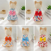Dog Princess Dress Print Summer with Bowknot Button Sweet Cute Puppy Cat Skirt Thin Pets Wedding Party Chihuahua Clothes