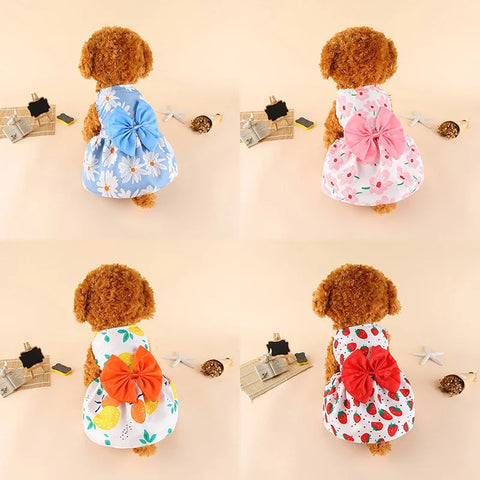 Printed Bow Pet Dog Dress Cute Chihuahua Princess Skirts Pet Dress For Small Medium Dogs Skirt Dog Wedding Dresses York Clothes