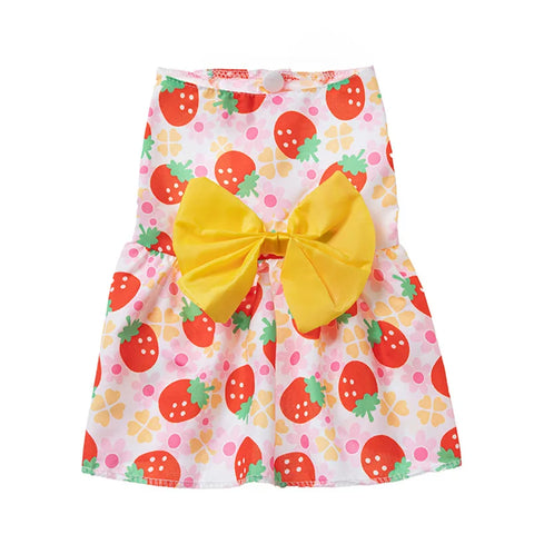 Dog Princess Dress Print Summer with Bowknot Button Sweet Cute Puppy Cat Skirt Thin Pets Wedding Party Chihuahua Clothes