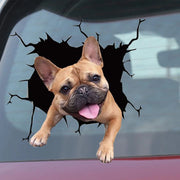 Car Sticker Auto Rear Window Puppy Broken Window Stickers Electrostatic 3D Simulation French Bulldog Car Stickers Vinyl Decals