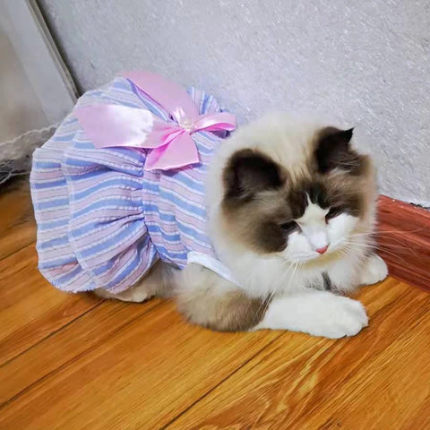 Cat Puppy Princess Dress Summer Pet Clothes Striped Plaid Dresses with Bow for Cats Kitten Rabbit Sphynx Clothing ropa para gato