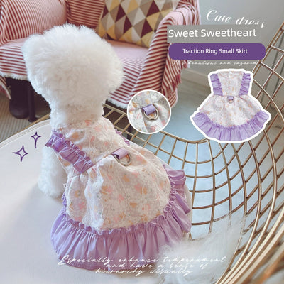 KZ Taro Fragrance Little Honey with Traction Rope Ring Small Skirt Pet Dog Teddy Bichon Frise Clothes Spring and Autumn Clothing