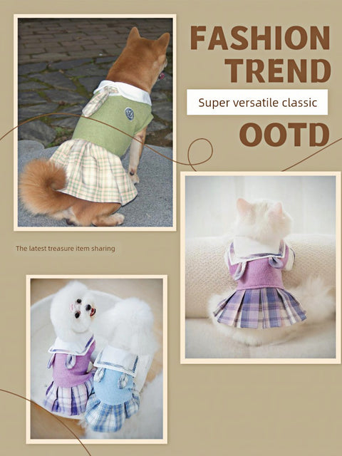 Shiba Inu Clothes Autumn JK Skirt Green Fall and Winter Pet Dog Clothes Small and Medium-Sized Dogs Winter Princess Dress Cat